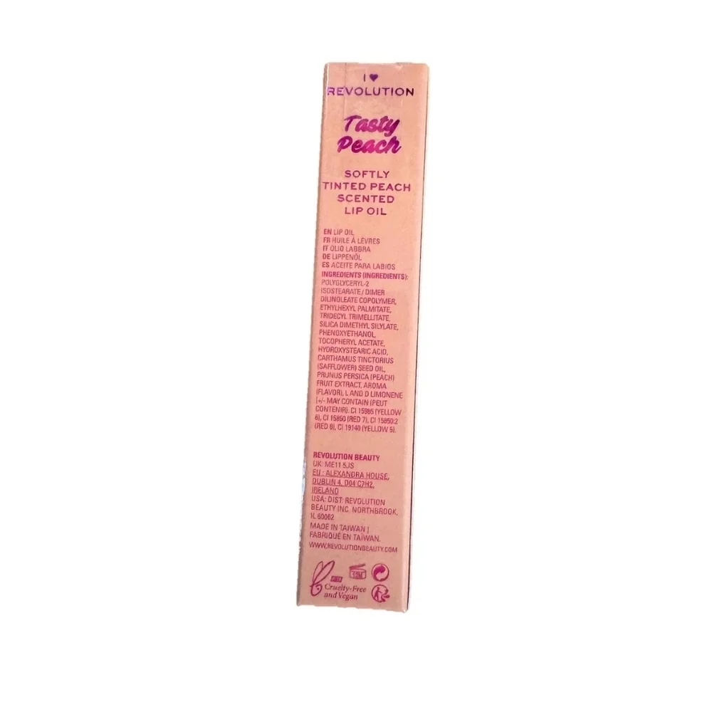 I ❤️ Revolution Tasty Peach Softly Tinted Peach Scented Lip Oil NIB